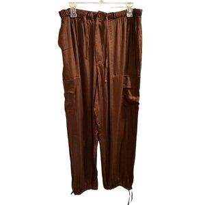 New Pink VS Brown Satin Drawstring Cargo Pants sz L